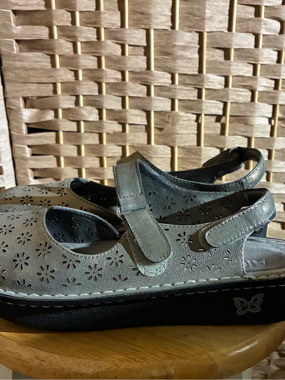 Alegria Metallic Silver Perforated Mary Jane Sandals